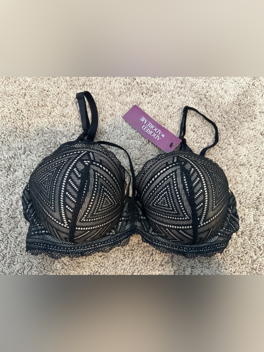 Adored by Adore Me Tessa Contour Bra Black Lace Size 36DD NWT